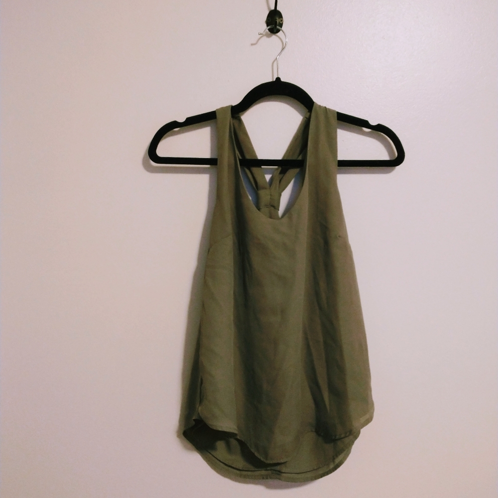 Forever21 olive green tank top lined with y strap back size large